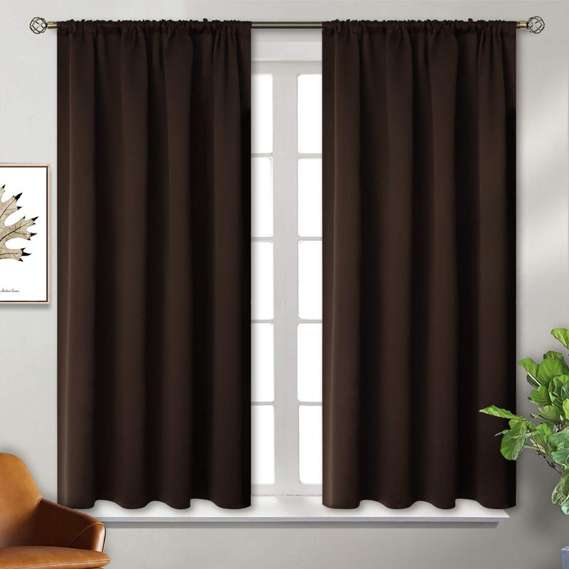 BGment Brown Blackout Curtains 45 Inch Long for Bedroom Kitchen Window - Short Length Chocolate Thermal Insulated Darkening Drapes with Rod Pocket for Bathroom, 42 x 45 Inch, 2 Panels - Image 1